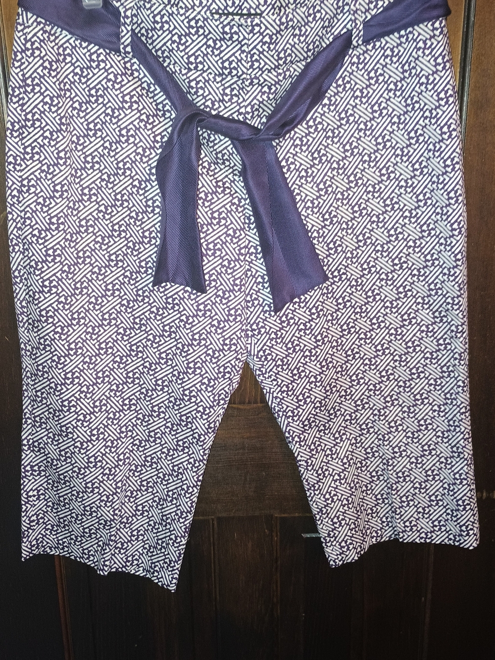 Talbots Purple and White Geometric Print Top